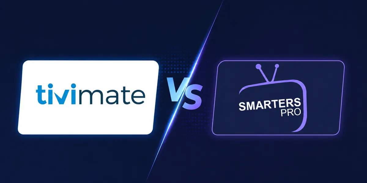 Side by side comparison of TiviMate and IPTV Smarters Pro interfaces showing the layout differences for Canadian Android IPTV users